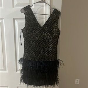 Black and Gold Feathered Dress